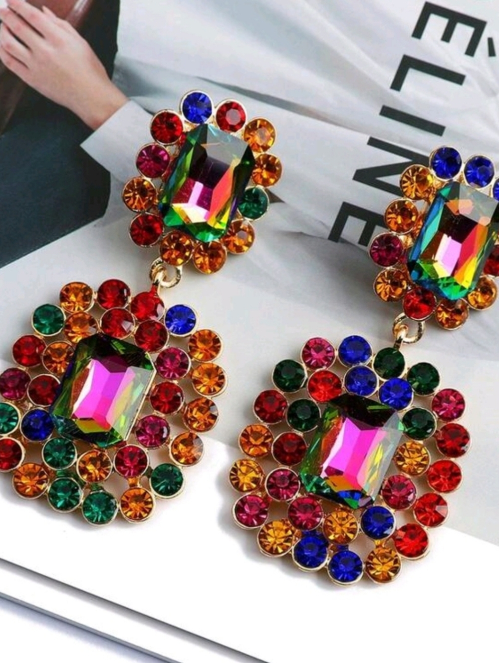 Multicolor Crystal Statement Drop Earrings